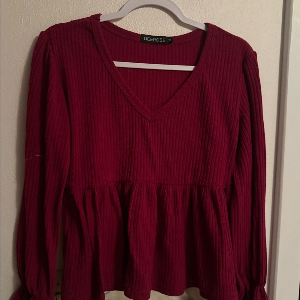 Women's Red V-Neck Top